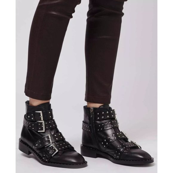 Topshop Shoes - Topshop Paige Leather Boots Studded Ankle Booties
